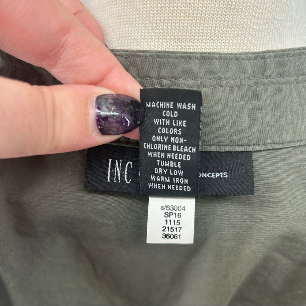 INC International Concepts Olive Green Zip Up Faux Button Military Jacket READ - Picture 13 of 13